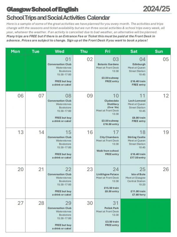 Sample Activity Calendar